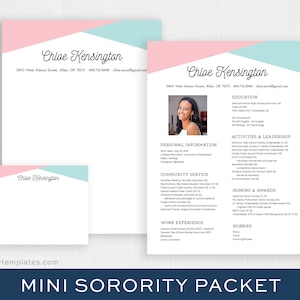 Pacchetto mini sorority, curriculum digitale con foto / modello di curriculum sorority stampabile / colore personalizzato / curriculum modificabile fai da te / Chloe