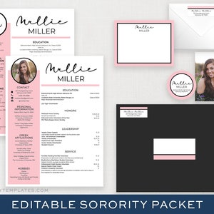 Editierbares Sorority-Bewerbungspaket mit Foto-| Druckbares Sorority Packet | Digitale Sorority Bewerbungsvorlage | Modernes Rush Kit Mallie