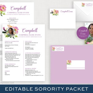 Editierbares Sorority-Paket | Druckbares Sorority Packet | Digitale Bewerbungsvorlage |  Boho Floral Aquarell Rush Kit | Campbell