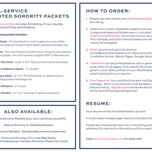 PRINTED Sorority Packet FULL-SERVICE Sorority Recruitment Packet with Photo Personal Resume Template Flower Watercolor Hayley image 2