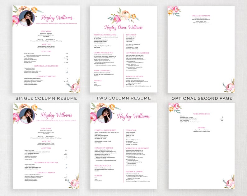 PRINTED Sorority Packet FULL-SERVICE Sorority Recruitment Packet with Photo Personal Resume Template Flower Watercolor Hayley image 3