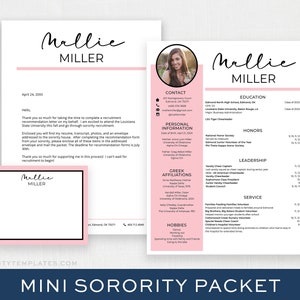 Mini Sorority Packet, Digital Resume | Printable Sorority Resume Template | Custom Color | Editable Resume DIY | Mallie