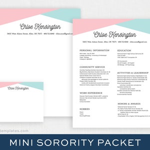 Mini Sorority Packet, Digital Resume | Printable Sorority Resume Template | Custom Color | Editable Resume DIY | Chloe