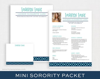Mini Digital Sorority Packet with Photo | Printed Sorority Resume | Printable Social Resume Template | Modern | Editable Resume DIY | Lauren