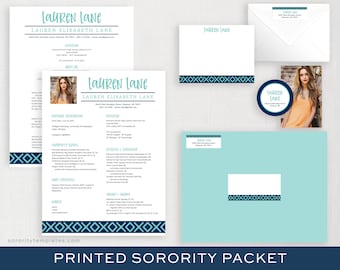 Printed Sorority Packet, FULL-SERVICE | Sorority Recruitment Packet, Sorority Resume Template Photo, Modern Rush Packet Custom Color Lauren