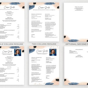 May include: A collection of resume templates with a modern design. The resumes feature a clean layout with sections for education, experience, and skills. The design includes watercolor-style blue and beige accents, and the name "Carson Smith" is prominently displayed.