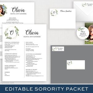Editable Sorority Packet DIY Template | Printable Sorority Packet | Recruitment |Personal Resume |  Floral Watercolor Rush Monogram | Olivia