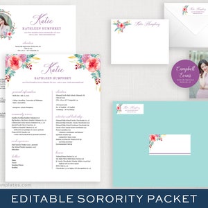 Editierbares Sorority-Paket | Druckbares Sorority Packet | Digitale Bewerbungsvorlage |  Boho Floral Aquarell Foto Rush Kit | Katie