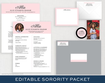 Editable Sorority Recruitment Packet | Printable Social Resume Template | Artist Watercolor Rush | Two Column Resume DIY | Allie