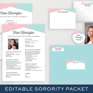Digital Sorority Packet | Printable Sorority Packet | Simple Sorority Recruitment Digital Resume Template | Editable Rush Packet | Chloe