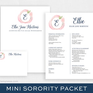 Editable Sorority Resume with Photo | Digital Sorority Resume | Printable Resume Template | Watercolor | Editable Resume DIY | Ellie