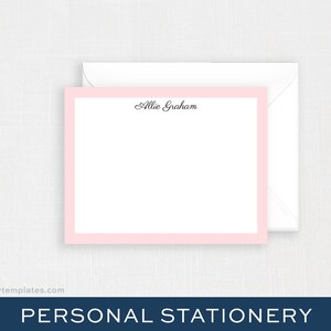 Puede incluir: Tarjeta de papeler&iacute;a rosa con un borde rosa claro y el nombre "Allie Graham" impreso en letra cursiva negra en la parte superior.