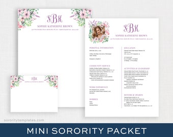 Editable Sorority Packet with Photo | Digital Sorority Resume | Printable Social Resume Template | Watercolor | Editable Resume DIY | Sophie