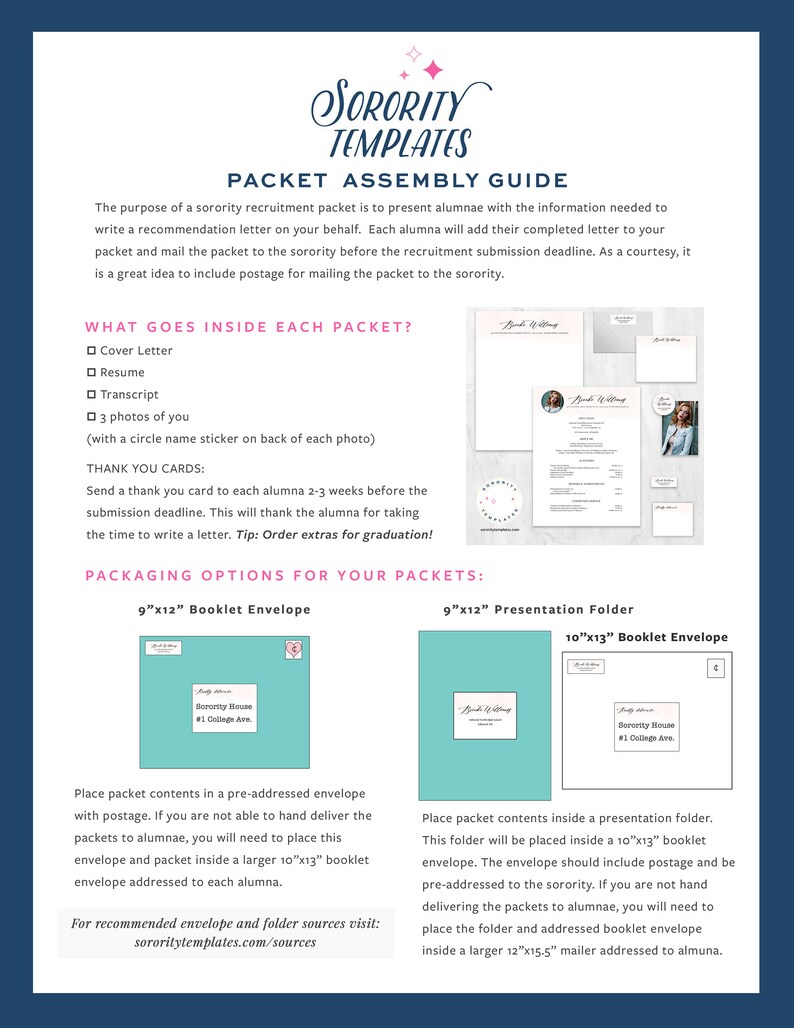 PRINTED Sorority Packet FULL-SERVICE Sorority Recruitment Packet with Photo Personal Resume Template Flower Watercolor Hayley image 8