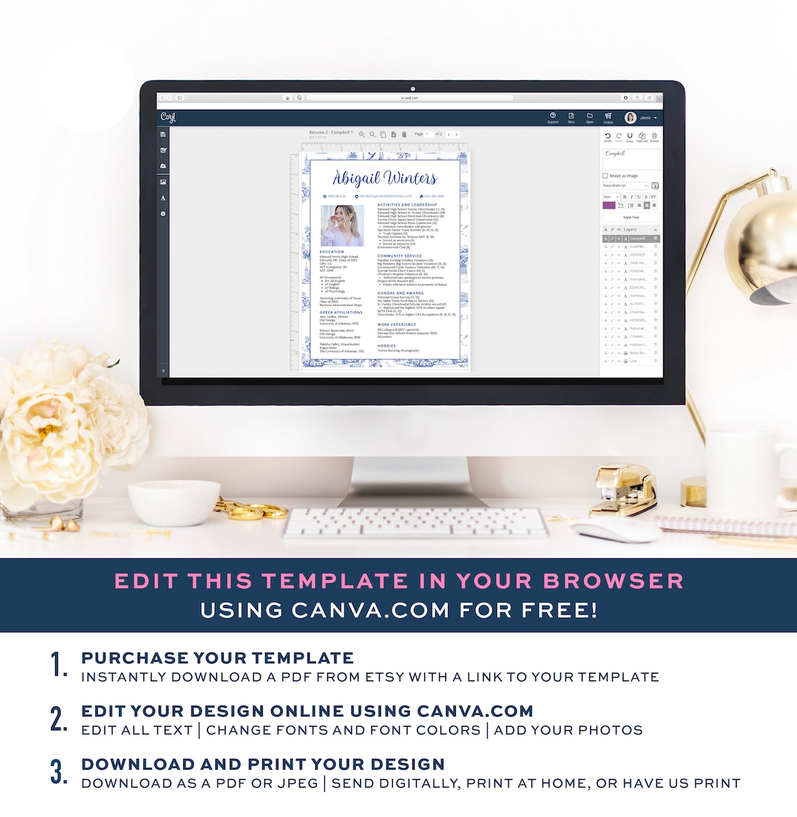 Sorority Resume Canva Template Printable Sorority Resume Template