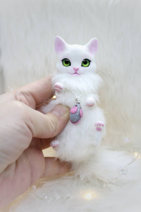 Cat kitty kitten toy miniature fantasy animal creature fairy art toy OOAK doll plush soft