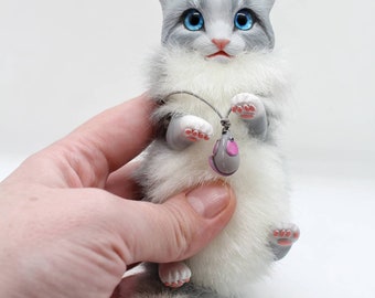 cute kitty gift for girl or guy Soft sculpture cat doll crazy cat lady gift Interior kitty doll gifts for cat lovers cat art doll