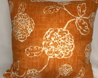 Paula’s Pillow Collection Outdoor throw pillow 18 x 18 insert covered in tangerine floral print