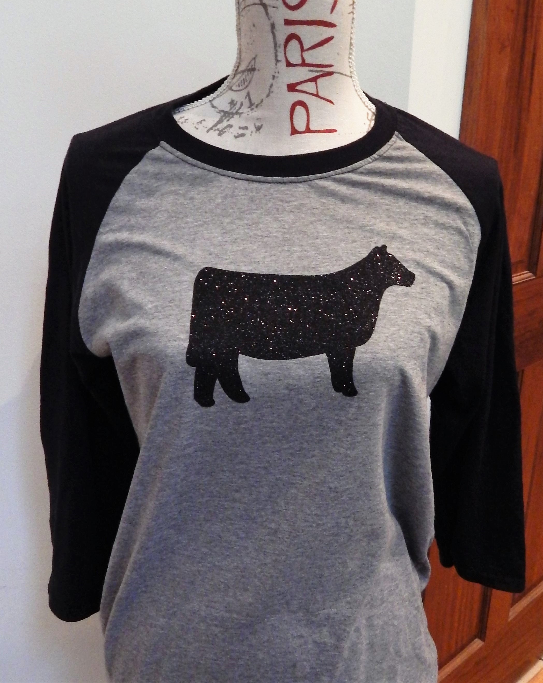 Show Steer raglan Shirt Glitter Show Steer Shirt Black Cow | Etsy