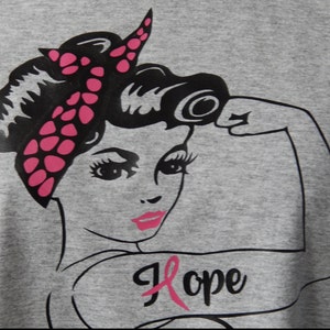 Rosie the riveter Breast Cancer awareness shirt,Believe, Pink ribbon, hope,Fight, Cancer Survivor Gift,Strong Woman,Survivor image 1