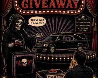 Grim Reaper Game Show-tröja: Vintage skräckbilstävlande skjorta