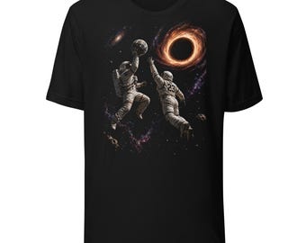 Astronaut Basketball T-shirt: Cosmic Dunk Space Art Print T-shirt