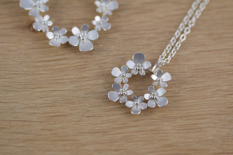 Silver and Oxidised Silver Necklace with Small Circular Flower Head Pendant Perfect Handmade Gift