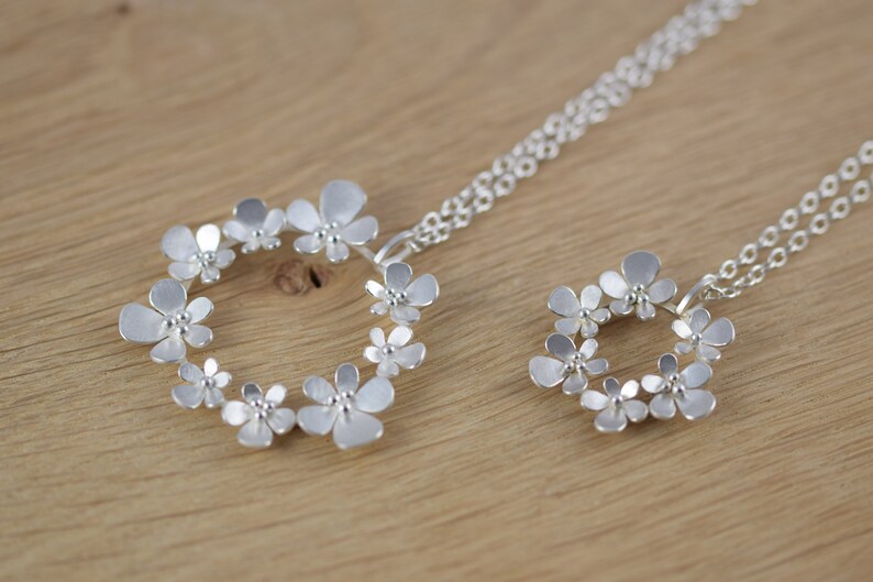 Silver and Oxidised Silver Necklace with Small Circular Flower Head Pendant Perfect Handmade Gift
