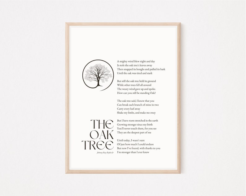 The Oak Tree by Johnny Ray Ryder Print, Printable Poetry Prints, Boho
