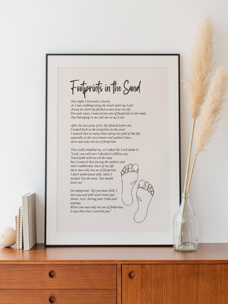 Footprints in the Sand Poem Printable Wall Art Poster Gifts for