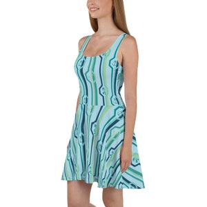 Tropical Geometric Stripes Skater Dress