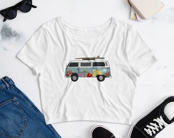 Women’s Crop Tee vintage van, Puerto Rico shirt, hippie van,