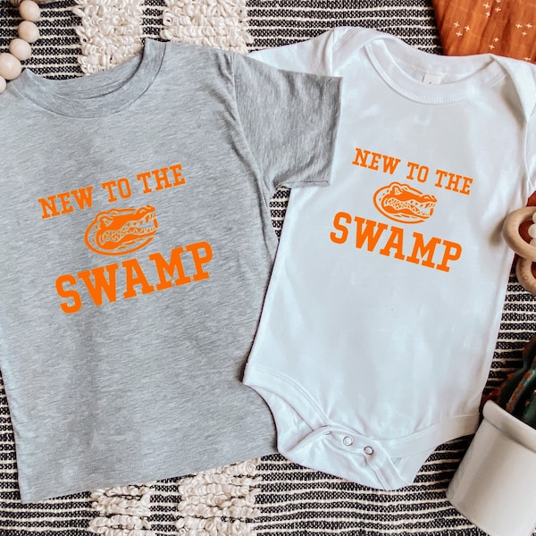 New to the swamp. Baby onesie or toddler shirt. Florida Gators. Baby Gator. Florida Gator football. Gators childrens clothing. Baby bodysuit