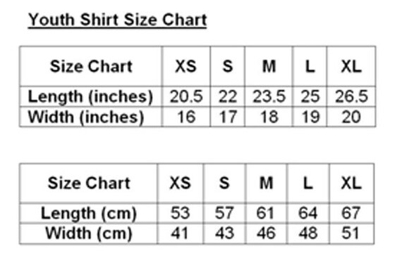 Youth Large Size Chart