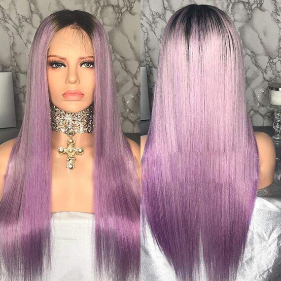Purple Natural Wig Lace Front Wig Human Hair Straight Wig Full Etsy