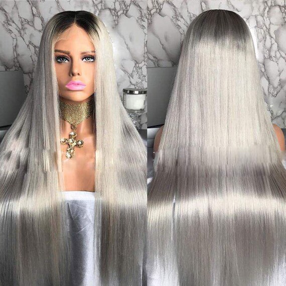 Silver Full Lace Human Hair Wig Wigs For Women Glueless Long Etsy