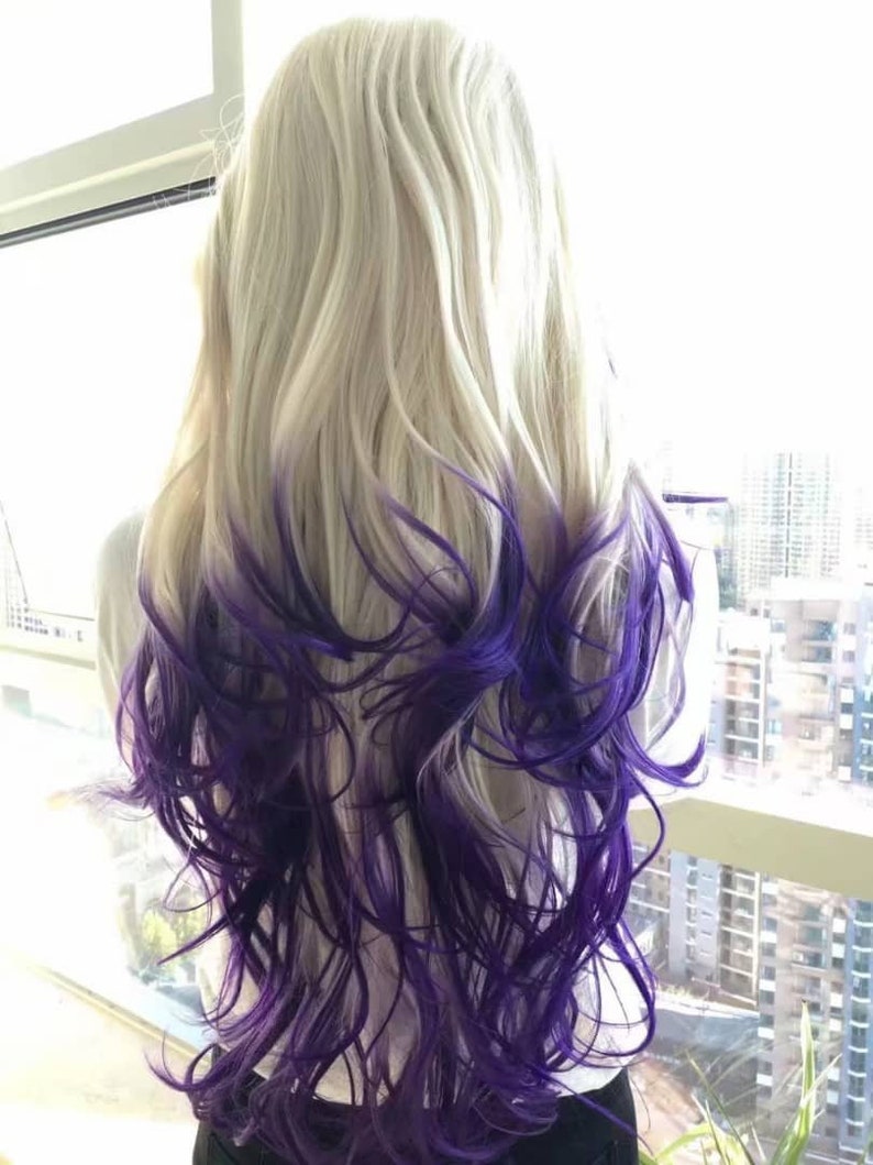Blonde Wig Synthetic Wig Purple Ombre Wig Lace Front Etsy