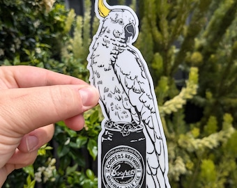 Pegatina de pájaro sediento: cacatúa con cresta de azufre y Coopers Original Pale Ale