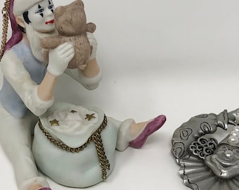 Hallmark Mime Ornament & JJ Jonette Clown Brooch, Collectible Figurine