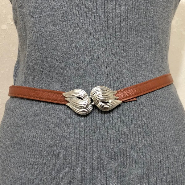 1980s Mimi Di N Duette Belt Buckle Silver Tone Princess Mimi Di Niscemi Designer Signed Plus Bonus VTG Silver Tone Link Bracelet