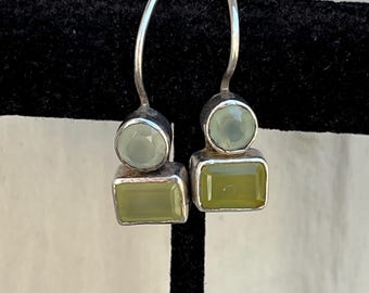 Vintage 925 Quartz Earrings: Pale Opaque Stones, Ear Wire Dangles, Faceted, Bezel Set