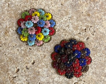 Vintage Floral Glass Bead Brooch Pair, 1930s Jewelry