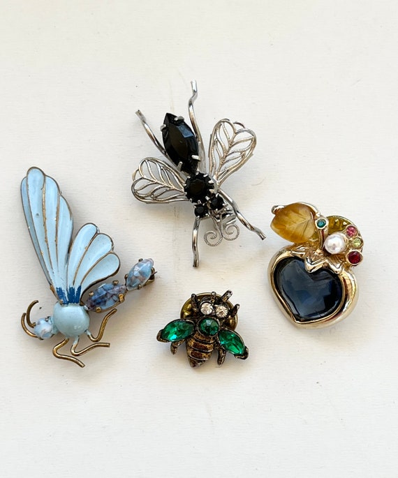 Vintage/Antique Flying Insect Brooch Trio Insect … - image 2