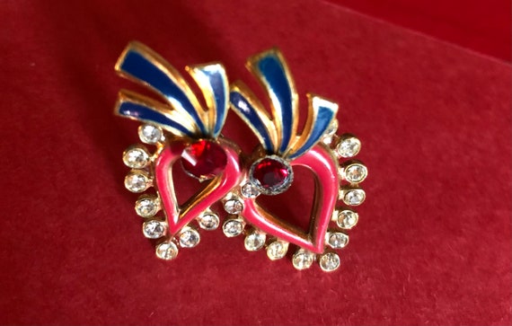 1920s/30s Art Deco Style Brooch Blue Enamel Red W… - image 10