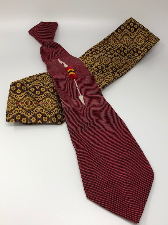 Vintage India Necktie Pair Minar Janpath 100% Silk