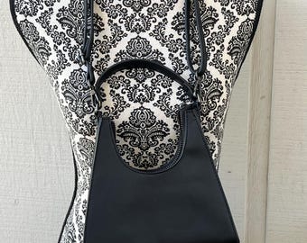 1990s Faux Leather Small Black Purse: Deco/Triangle Style, Simple, Versatile Straps, Clean