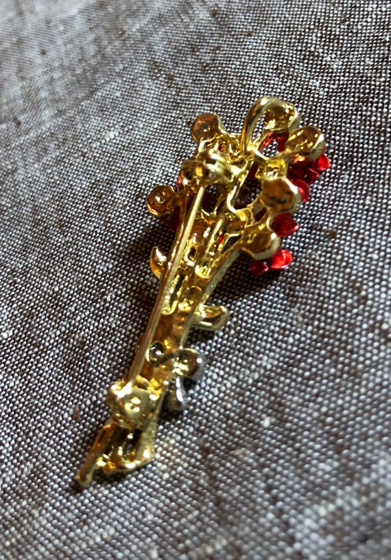 Vintage Gold Tone Red Metal Brooch Set 3 Piece Un… - image 7