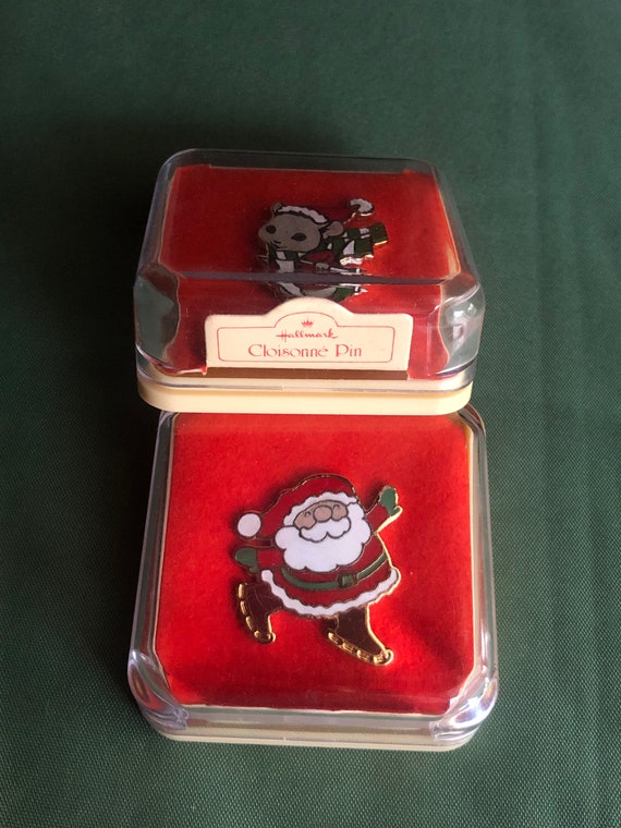Vintage Hallmark Christmas Cloisonné Brooch Pair … - image 8