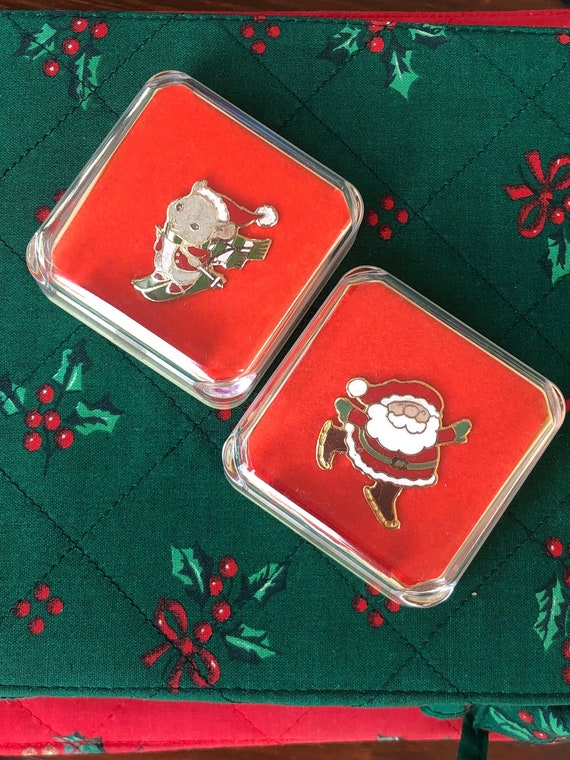 Vintage Hallmark Christmas Cloisonné Brooch Pair … - image 1