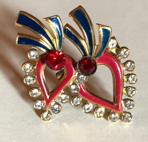 1920s/30s Art Deco Style Brooch Blue Enamel Red W… - image 7